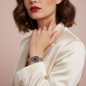 Paparazzi Silver Tone Cuff Bracelet with Purple Oval Stone NWOT